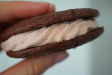 These dark chocolate whoopie pies with cherry buttercream are the perfect sweet snack for Valentines Day.