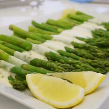 So to keep things very simple, I just used a store bought mayonnaise (no, not Miracle Whip), dressed it up with a little fresh herbs, lemon and honey and drizzled it over freshly steamed asparagus.