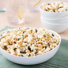 The combination of fluffy popcorn, crunchy peanuts, savoury Nori, and fiery wasabi will quickly become a signature dish that no one will ever suspect is good for them.