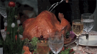 A gif of a turkey being cut open and the inside is empty.