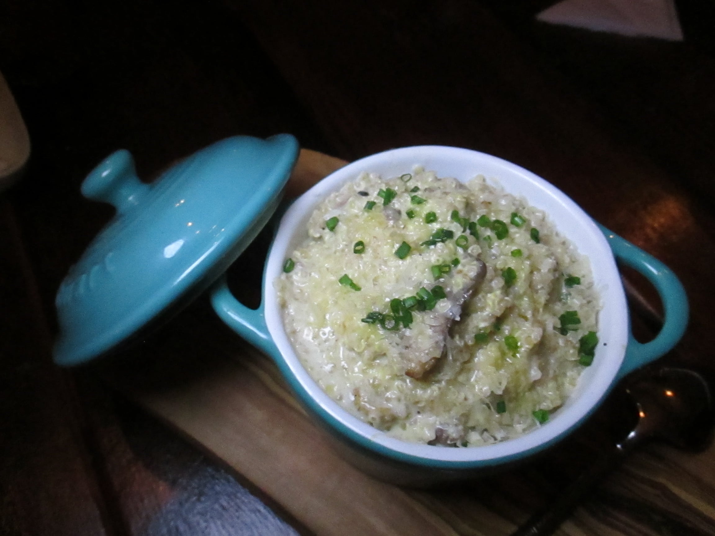 A bowl of mushroom quinoa risotto.