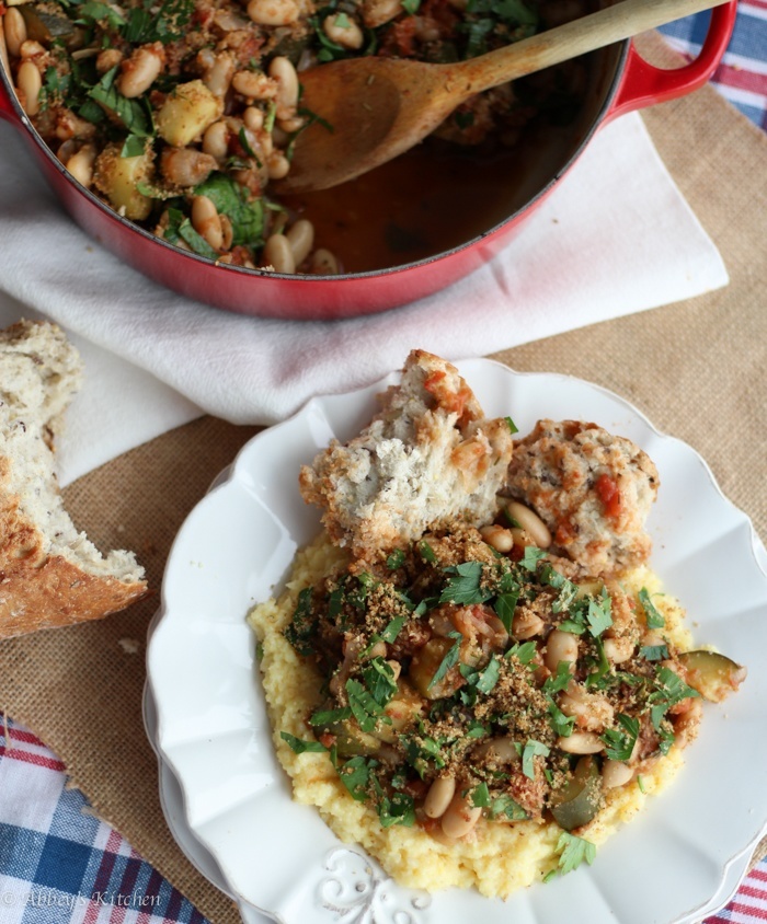Birds eye view of bean cassoulet.