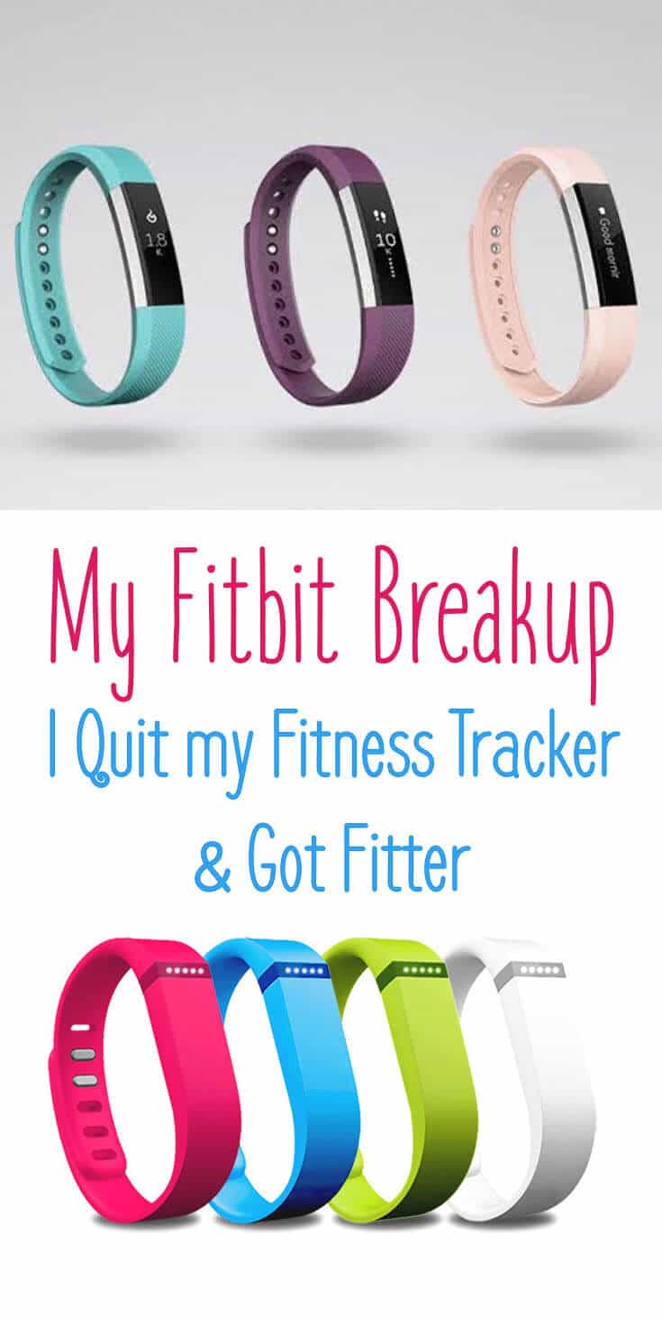 A pinterest image of fitbits with the text overlay \"My Fitbit Breakfast I Quick my Fitness Tracker & Got Fitter.\"