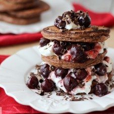 These crazy yummy stacked black forest chocolate protein pancakes are totally gluten free, low in fat and packed with high quality fermented whey protein.