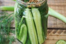 A jar of fermented pickles.