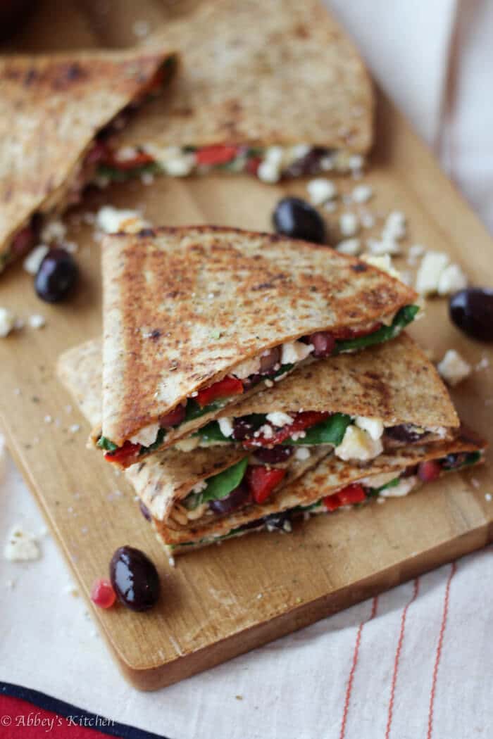 Hummus Quesadilla with Pomegranate & Feta Low Fat & Vegetarian