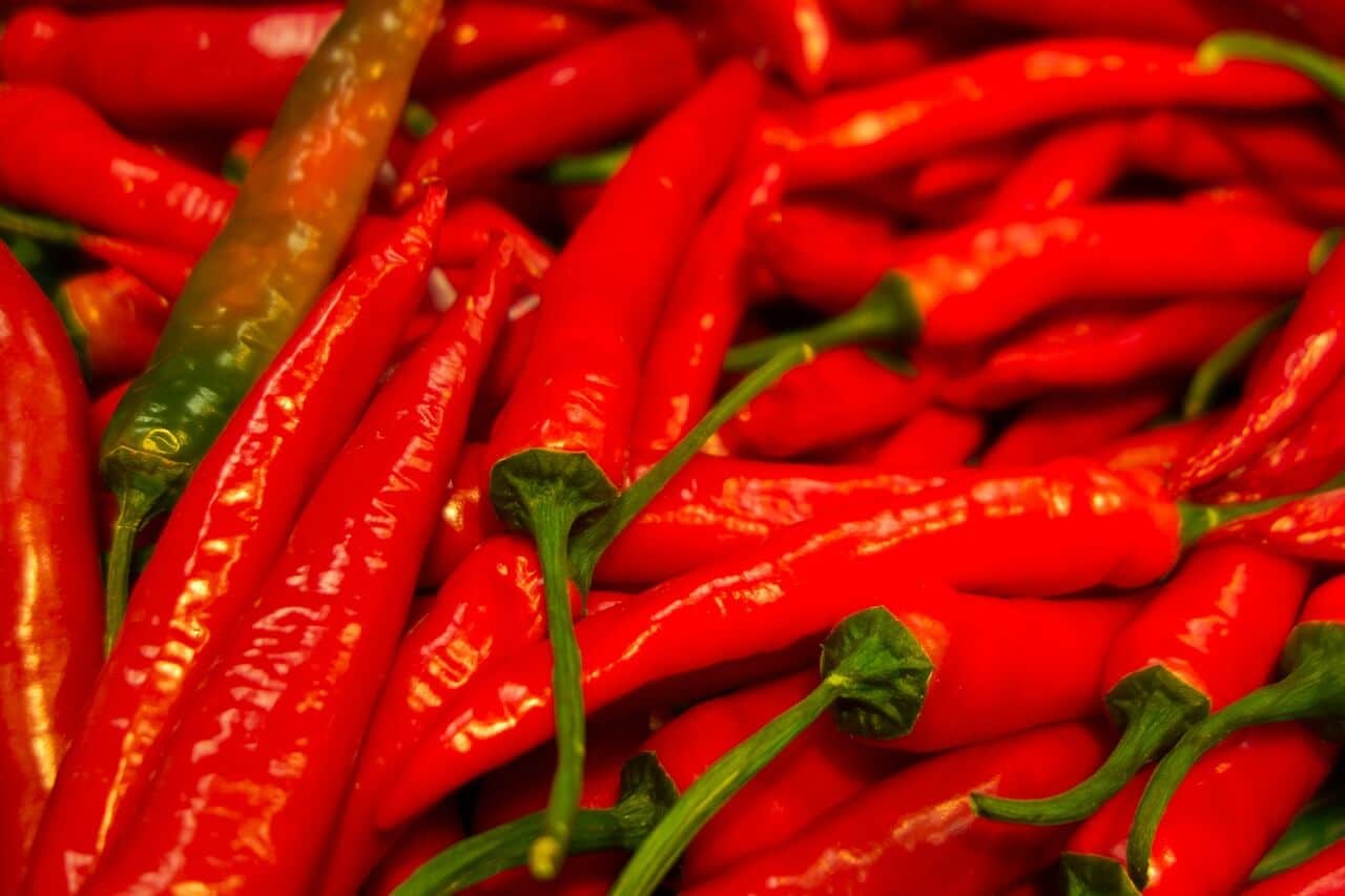 A close up of spicy peppers.