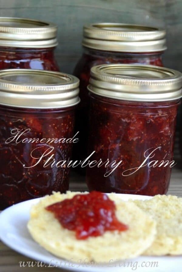 Jars of strawberry jam.