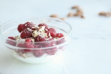 A small glass bowl of berries.