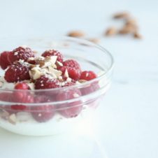 A small glass bowl of berries.