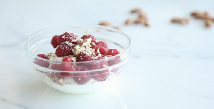 A small glass bowl of berries.