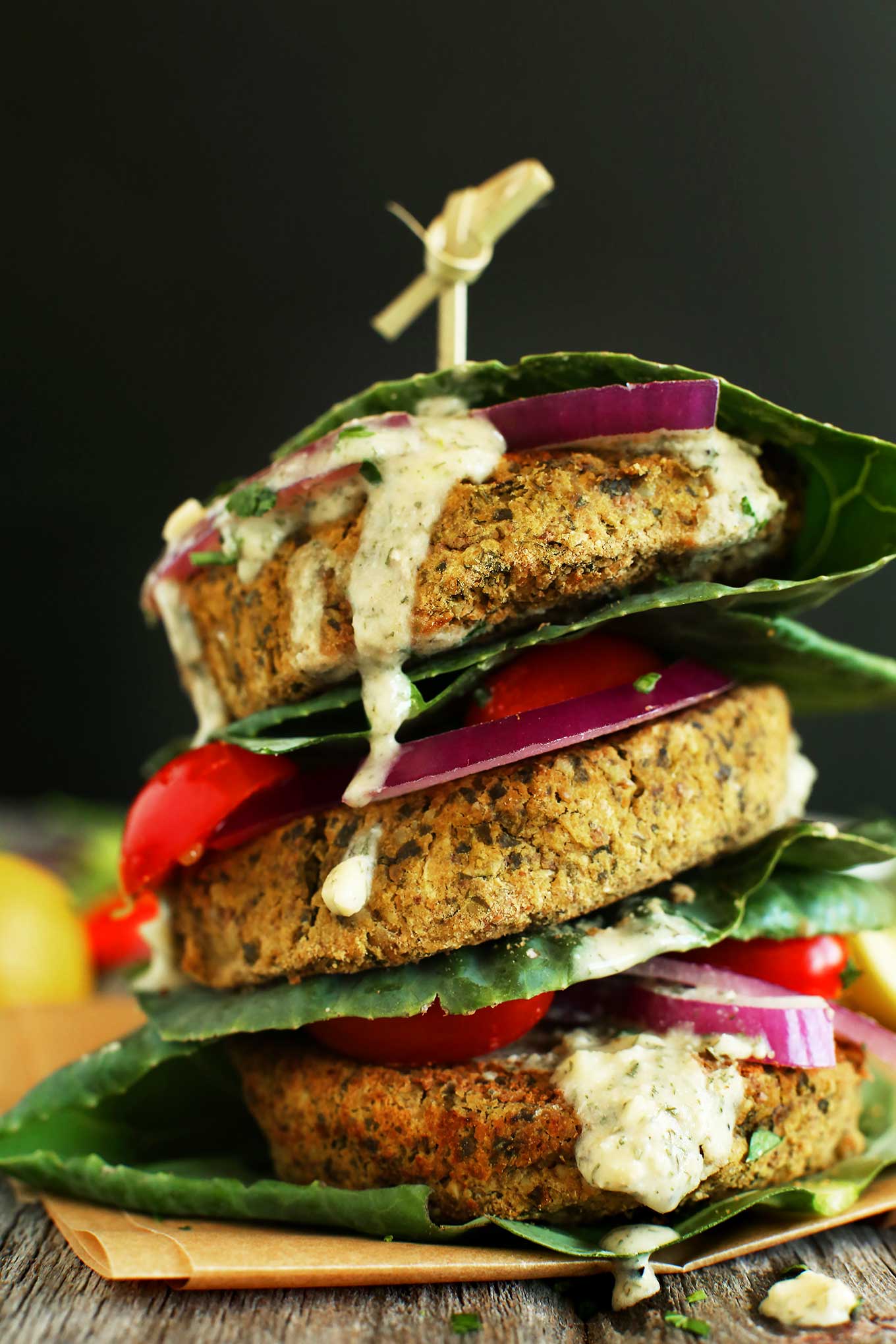 Baked falafel stacked on top of each other.