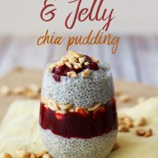 A pinterest image of chia pudding with the overlay text "Peanut Butter & Jelly Chia Pudding."
