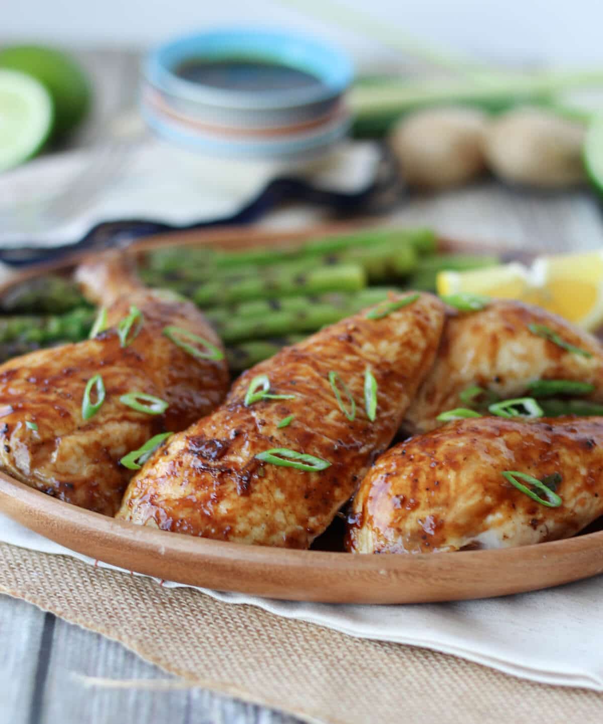 Gluten free beer can chicken served on a plate.