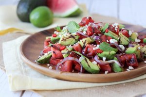 grilled avocado and watermelon salad