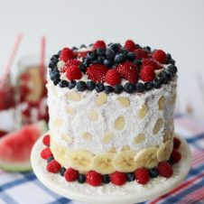 For all my American friends, this red, white and blue Vegan Watermelon Cake will be the healthiest dessert at your 4th of July party. It's low calorie, low fat, dairy free and gluten free!