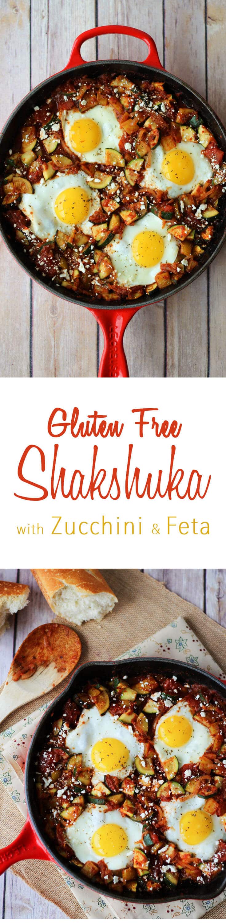 This easy one-pot gluten free Shakshuka recipe with zucchini and feta is super healthy, low in fat and vegetarian.