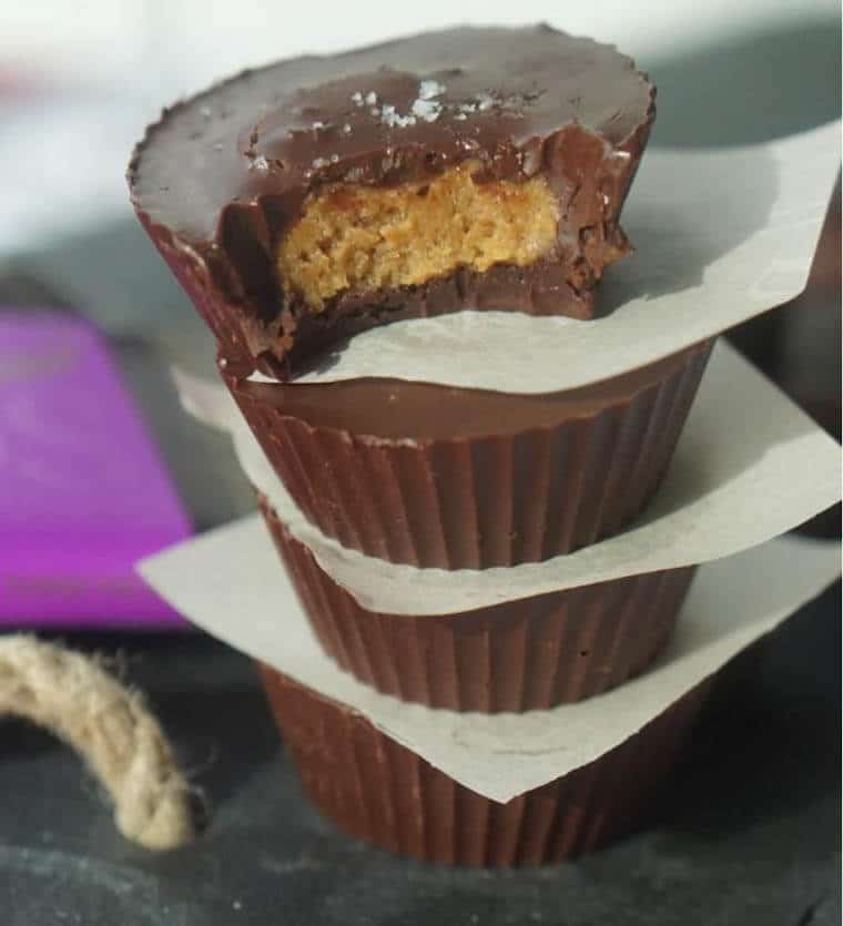 A stack of four chocolate cups.