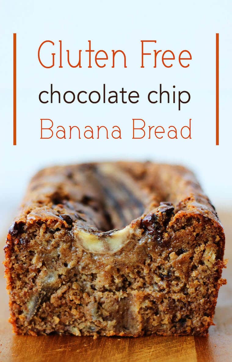 pinterest image of gluten free and dairy free chocolate chip banana bread with text overlay