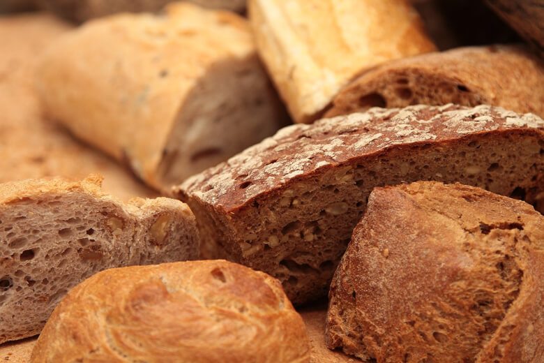 A close up of pieces of bread.