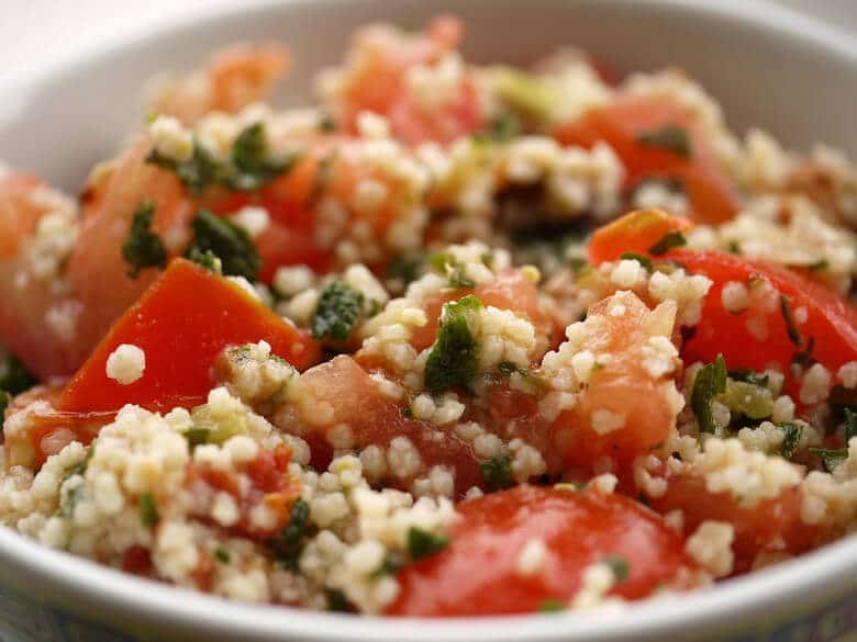 A close up of a couscous salad.