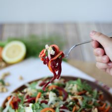 This Veggie Noodle Lemon Pasta with Burrata, Hazelnuts & Dates is unquestionably beautiful and OMG food. It's gluten free, low in carbs and makes an impressive dinner party dish.