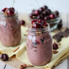 This Chocolate Cherry Cobbler Overnight Oats recipe is totally vegan, Dairy Free and Gluten Free! It's an easy way to start your morning by doing a little prep work ahead!
