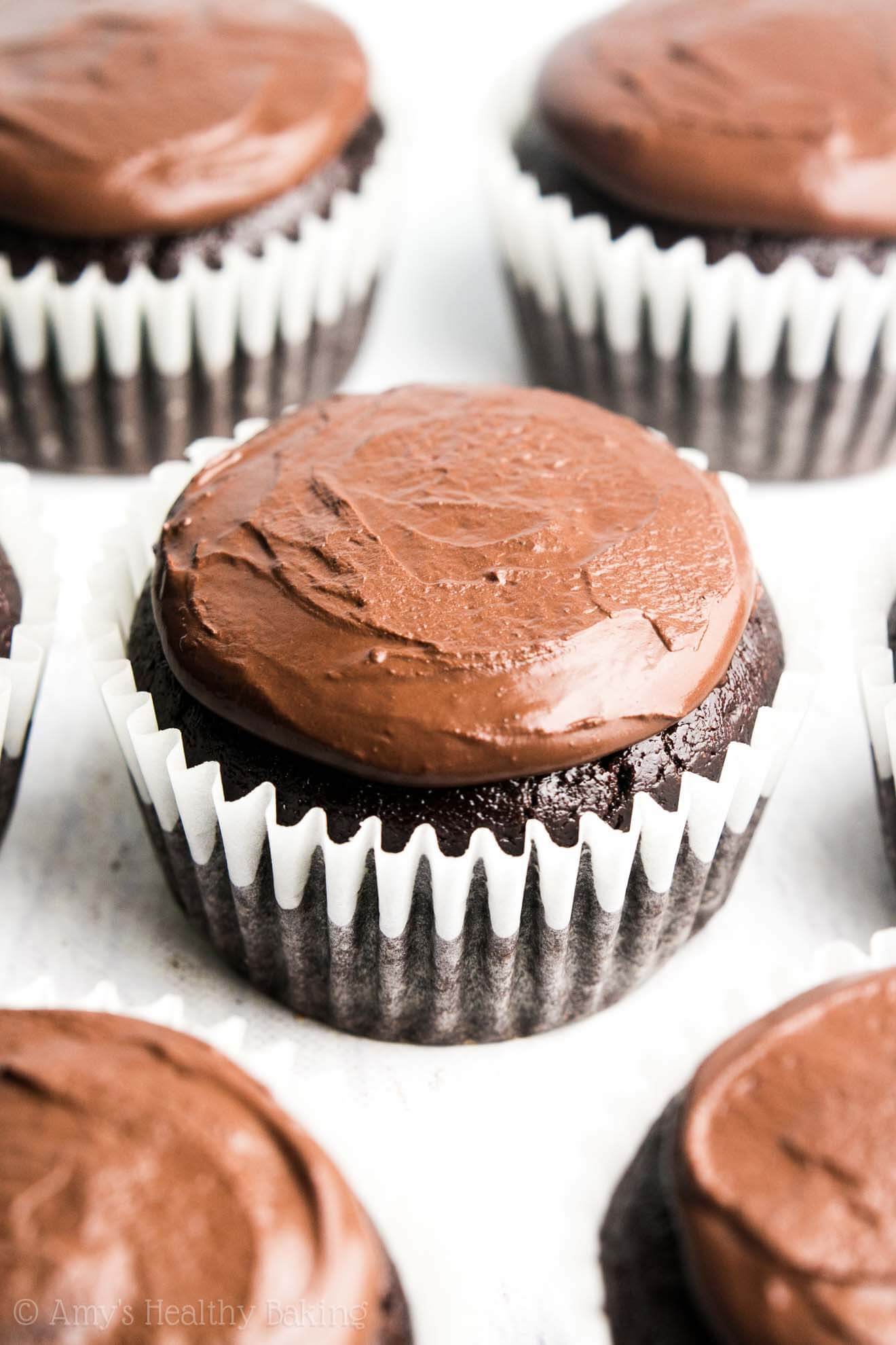 A close up of a chocolate cupcake.