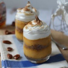 Close up image of two pumpkin meringue parfaits.