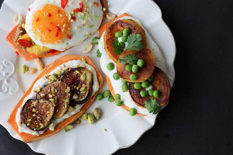 An overhead photo of sweet potato toasts.