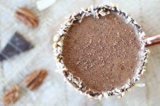 An overhead photo of a chocolate cake cocktail.