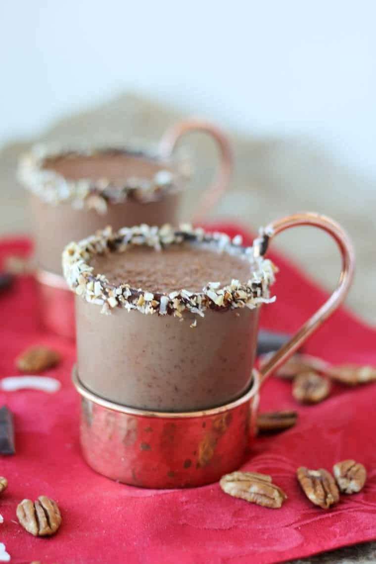 Two cups of German chocolate cake cocktails.