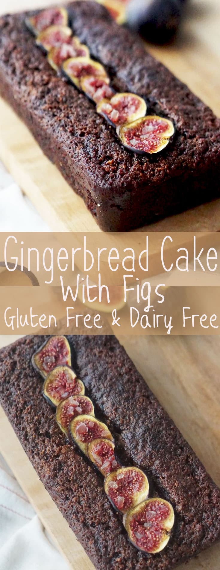 This gluten free Gingerbread cake with figs makes a delicious dairy free edible holiday gift that any host or hostess will love!