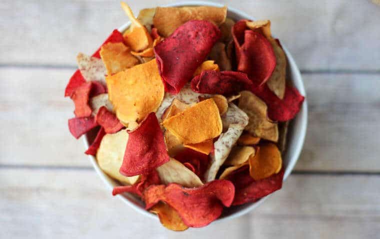 A bowl of vegetable chips.