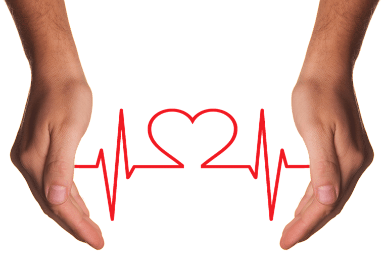 two hands with a heart waves in between them