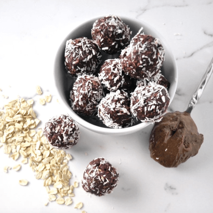 A bowl of chocolate beet bites.