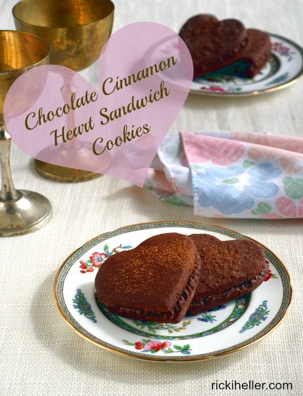 A chocolate cinnamon heart sandwich cookie.