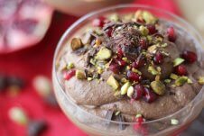 This chocolate tahini mousse with pomegranate and pistachios is a perfect Valentine’s Day dessert recipe filled with good-for-you ingredients!