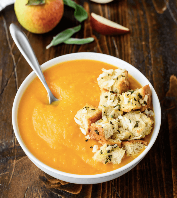 A bowl of butternut squash apple soup.