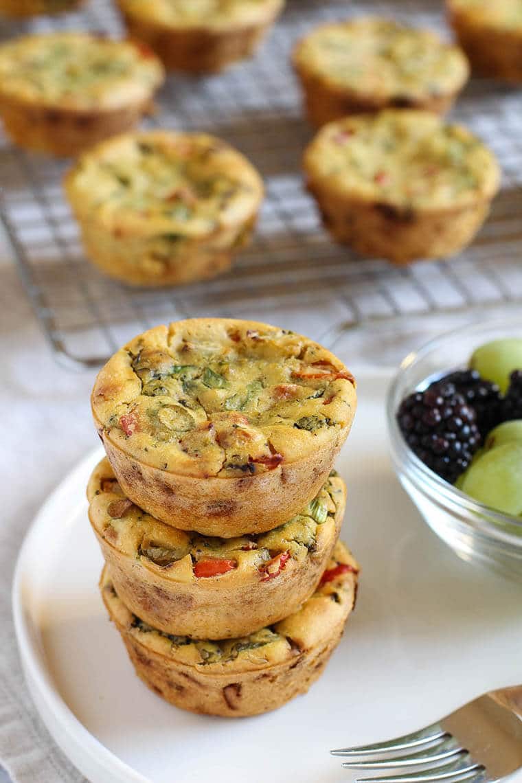 Stack of three chickpea flour mini frittatas. 