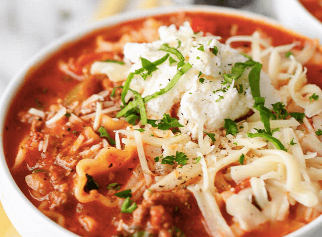 A bowl of lasagna soup.