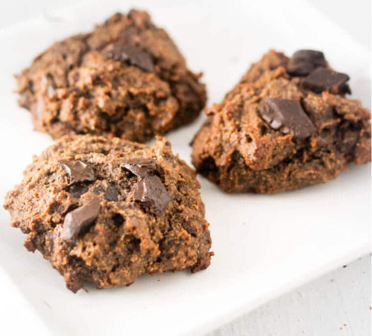 A plate of double chocolate banana cookies.