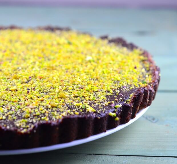 A close up photo of a chocolate pie.