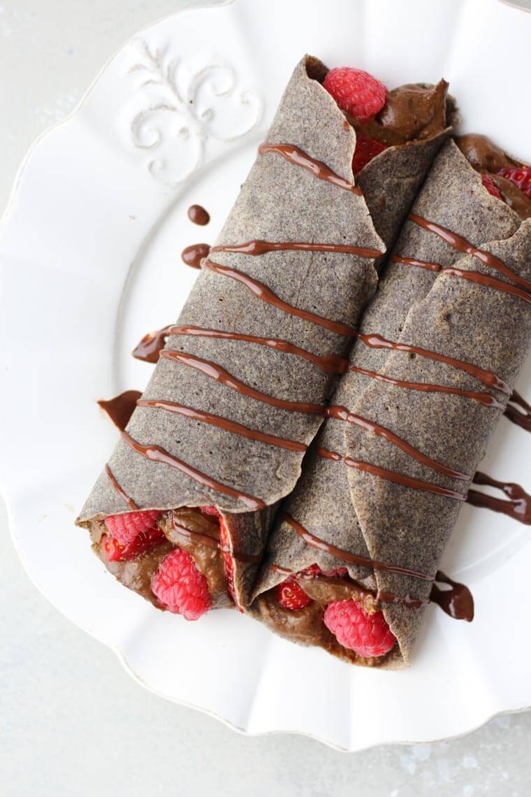 Berry Buckwheat Crepes with Avocado Chocolate Mousse Vegan Gluten