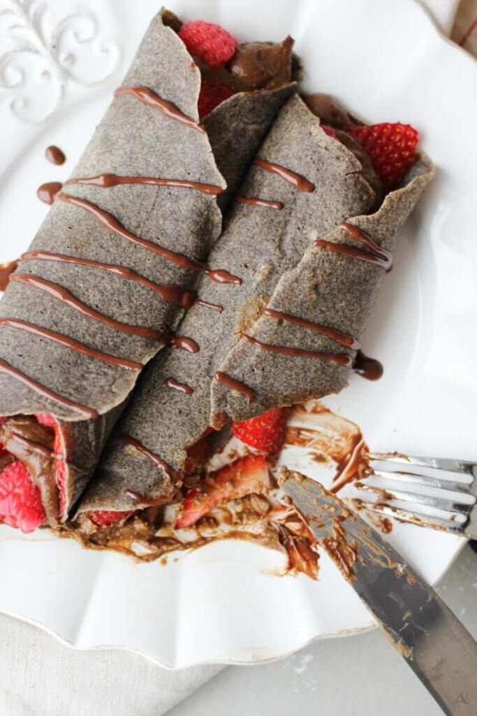Berry Buckwheat Crepes with Avocado Chocolate Mousse Vegan Gluten
