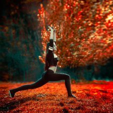 A woman stretching.