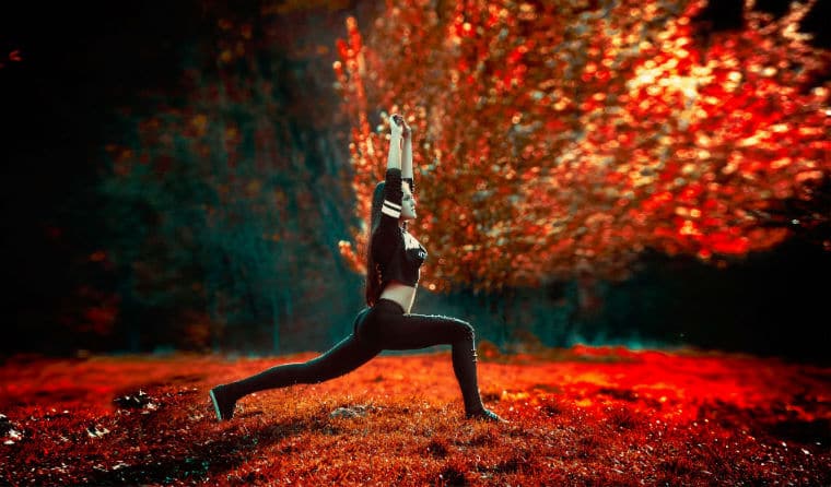 A woman stretching.