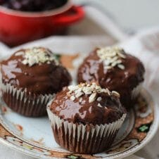 These Gluten Free Chocolate Cherry Almond Muffins with Chocolate Glaze are the perfect healthy treat for Mom on Mother’s Day!