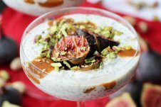 This Vegan Roasted Fig Chia Pudding and Tahini Date Caramel Parfait is a gluten free plant based perfect light dessert packed with Middle-Eastern inspired flavour and a delicious date caramel scented with tahini.