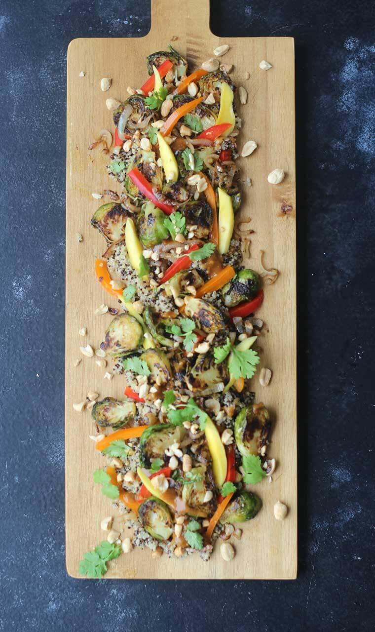 Charred Brussels Sprout Salad with Pickled Mango and Peanut Dressing